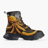 Casual Leather Chunky Boots Orange Octopus with Splatters