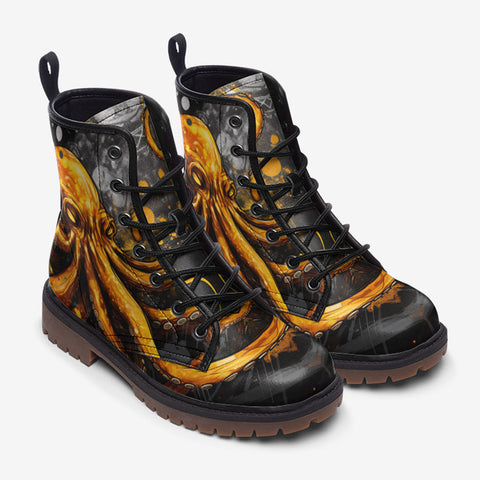 Leather Boots Orange Octopus with Splatters