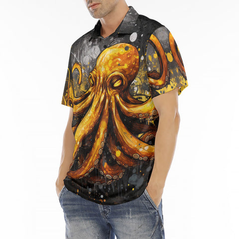 Men's Polo Shirt Orange Octopus with Splatters