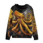 Men's Zip Up Hoodie Orange Octopus with Splatters