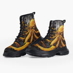 Casual Leather Chunky Boots Orange Octopus with Splatters