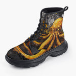Casual Leather Chunky Boots Orange Octopus with Splatters