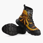 Casual Leather Chunky Boots Orange Octopus with Splatters