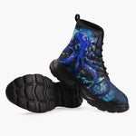 Casual Leather Chunky Boots Blue Octopus with Tentacles