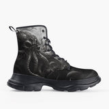 Casual Leather Chunky Boots Skull of Giant Octopus