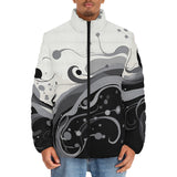 Down-Padded Puffer Jacket Black and White Abstract Swirl