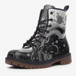 Leather Boots Black and White Abstract Swirl