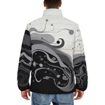 Down-Padded Puffer Jacket Black and White Abstract Swirl