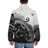 Down-Padded Puffer Jacket Black and White Abstract Swirl