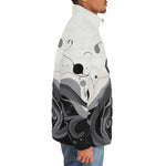 Down-Padded Puffer Jacket Black and White Abstract Swirl