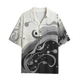 Hawaiian Shirt Black and White Abstract Swirl