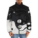 Down-Padded Puffer Jacket Black and White Abstraction