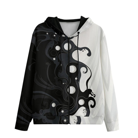 Men's Zip Up Hoodie Black and White Abstraction