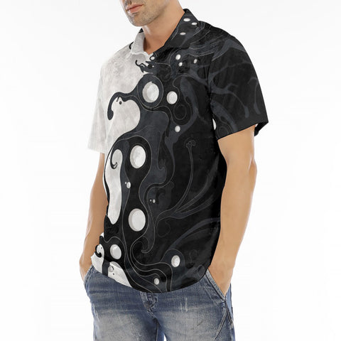 Men's Polo Shirt Black and White Abstraction