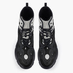 Casual Leather Chunky Boots Black and White Abstraction