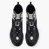 Casual Leather Chunky Boots Black and White Abstraction