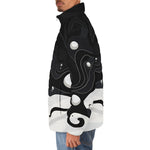 Down-Padded Puffer Jacket Black and White Abstraction
