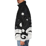 Down-Padded Puffer Jacket Black and White Abstraction