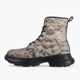 Casual Leather Chunky Boots Embroidered Neoclassical Sculptures Print