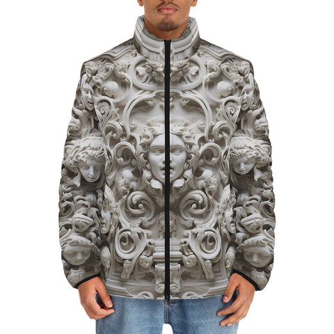 Down-Padded Puffer Jacket Marble Sculptures Print