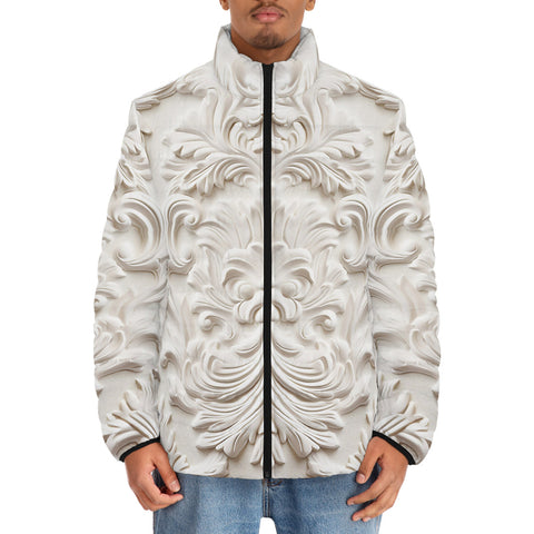 Down-Padded Puffer Jacket White Marble Relief Art Print