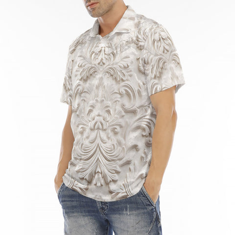 Men's Polo Shirt White Marble Relief Art Print