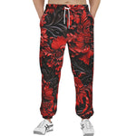 Men's Sweatpants Red Flowers Embossed Art Print