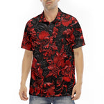 Men's Polo Shirt Red Flowers Embossed Art Print