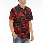 Men's Polo Shirt Red Flowers Embossed Art Print