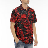 Men's Polo Shirt Red Flowers Embossed Art Print