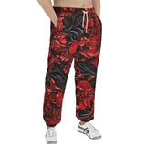 Men's Sweatpants Red Flowers Embossed Art Print