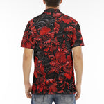 Men's Polo Shirt Red Flowers Embossed Art Print