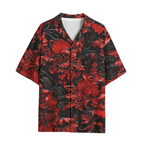 Hawaiian Shirt Red Flowers Embossed Art Print