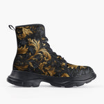Casual Leather Chunky Boots Golden Relief Art Print