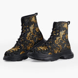 Casual Leather Chunky Boots Golden Relief Art Print