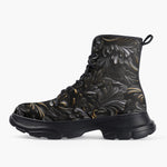 Casual Leather Chunky Boots Black Metal Embossed Art Print