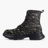 Casual Leather Chunky Boots Black Metal Embossed Art Print