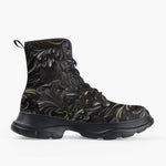 Casual Leather Chunky Boots Black Metal Embossed Art Print