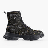 Casual Leather Chunky Boots Black Metal Embossed Art Print