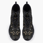 Casual Leather Chunky Boots Black Metal Embossed Art Print