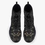 Casual Leather Chunky Boots Black Metal Embossed Art Print
