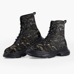 Casual Leather Chunky Boots Black Metal Embossed Art Print