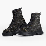 Casual Leather Chunky Boots Black Metal Embossed Art Print
