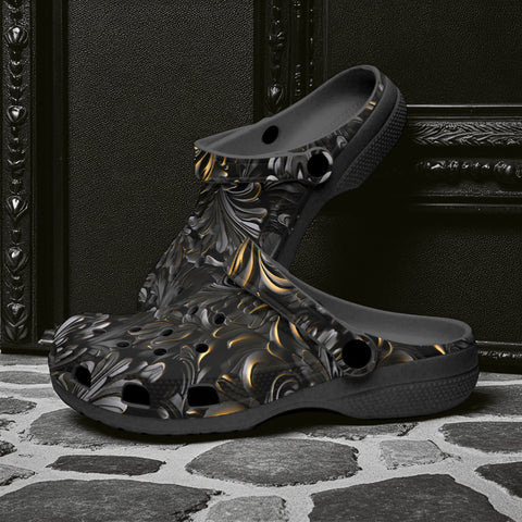 Classic Clogs Black Metal Embossed Art Print