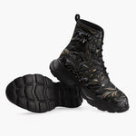 Casual Leather Chunky Boots Black Metal Embossed Art Print