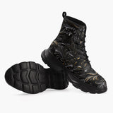 Casual Leather Chunky Boots Black Metal Embossed Art Print