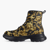 Casual Leather Chunky Boots Embossed Golden Art Print