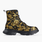 Casual Leather Chunky Boots Embossed Golden Art Print