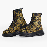 Casual Leather Chunky Boots Embossed Golden Art Print