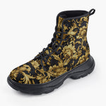 Casual Leather Chunky Boots Embossed Golden Art Print